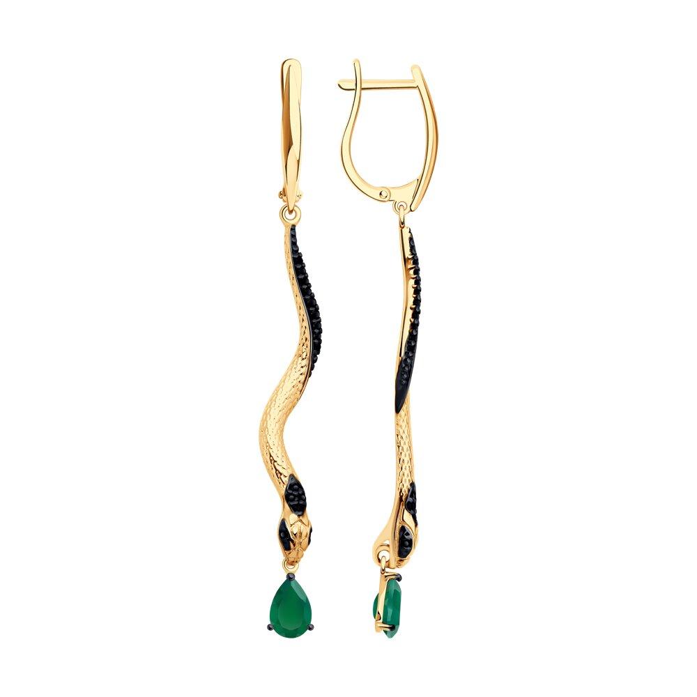 Серьги из золочёного серебра с агатами и фианитами - видео на модели