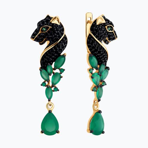 Серьги из золочёного серебра с агатами и фианитами из серебро — вид 2