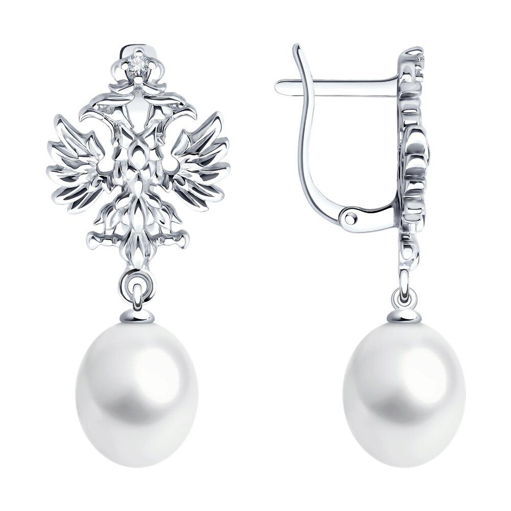 Серьги из серебра с жемчугом и фианитами - видео на модели