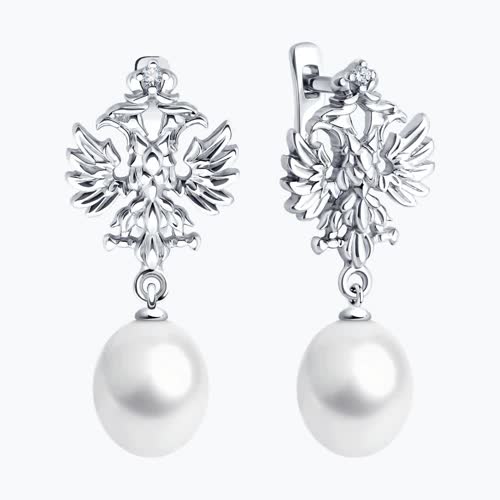 Серьги из серебра с жемчугом и фианитами из серебро — вид 2