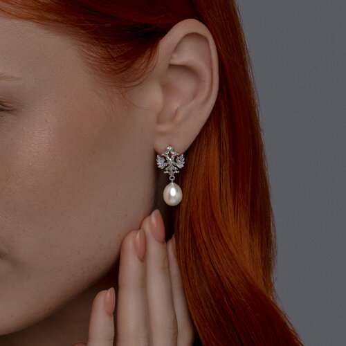 Серьги из серебра с жемчугом и фианитами из серебро — вид 3