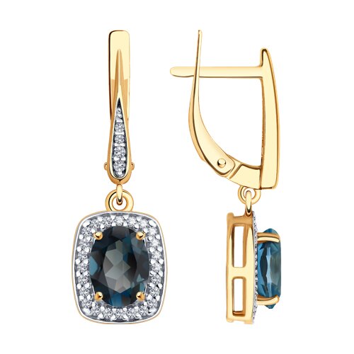 Серьги из золочёного серебра с лондон топазами и фианитами из серебро