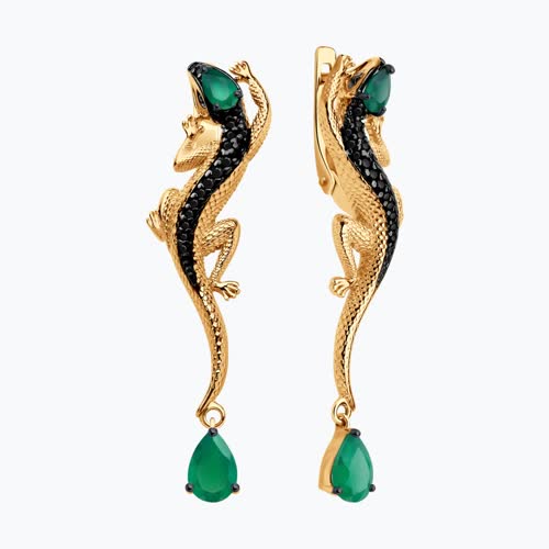 Серьги из золочёного серебра с агатами и фианитами из серебро — вид 2