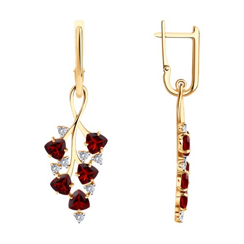 Серьги из золочёного серебра с гранатами и фианитами