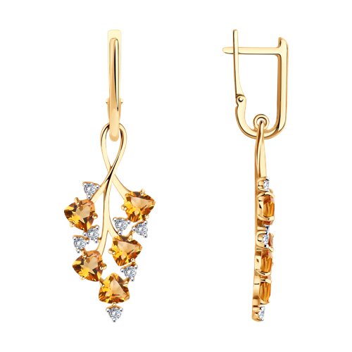 Серьги из золочёного серебра с цитринами и фианитами из серебро