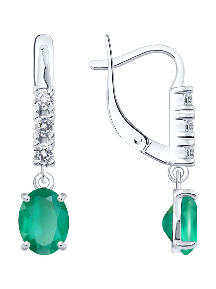 Серьги из серебра с агатами и фианитами из серебро