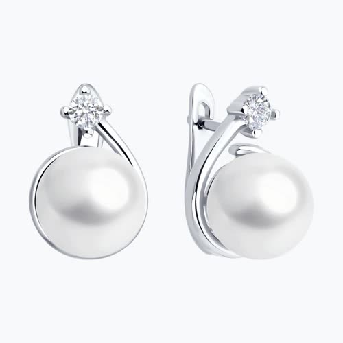 Серьги из серебра с жемчугом и фианитами из серебро — вид 2