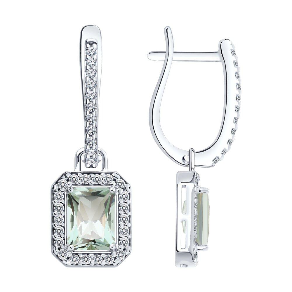 Серьги из серебра с празиолитом и фианитами - видео на модели