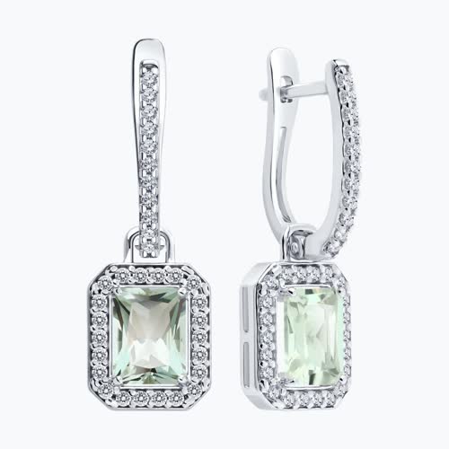 Серьги из серебра с празиолитом и фианитами из серебро — вид 2