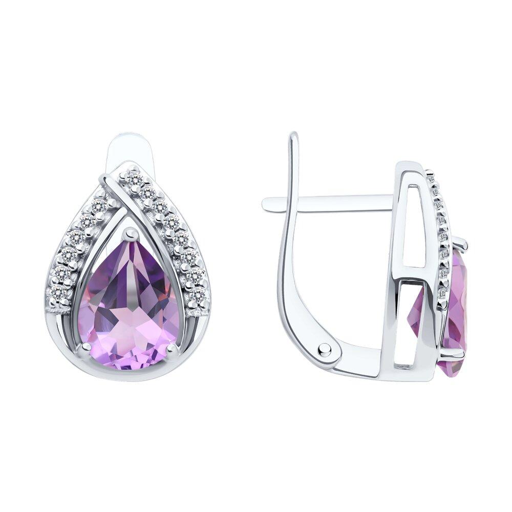 Серьги из серебра с аметистами и фианитами - видео на модели