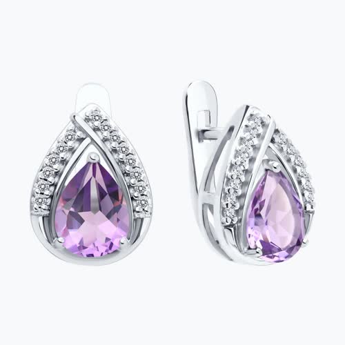 Серьги из серебра с аметистами и фианитами из серебро — вид 2