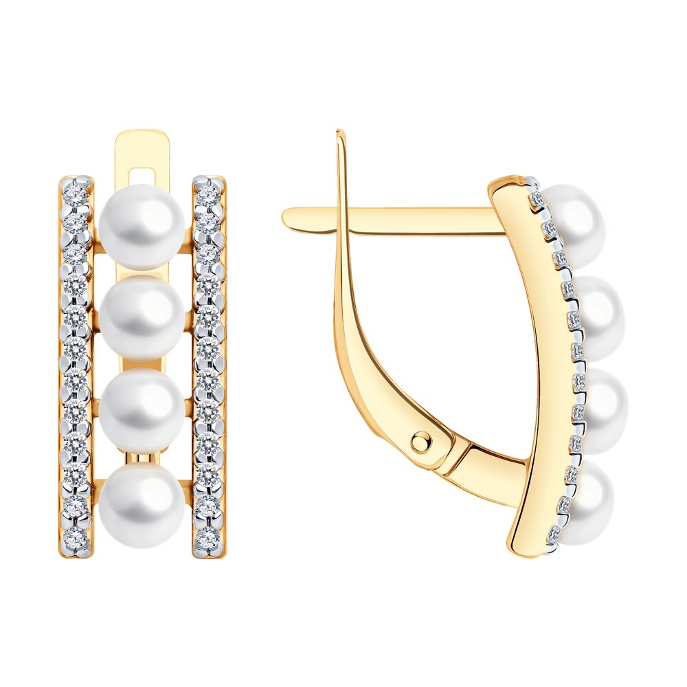 Серьги из золочёного серебра с жемчугом и фианитами из серебро