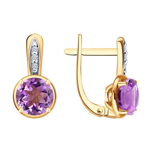 Серьги из золочёного серебра с аметистами и фианитами из серебро