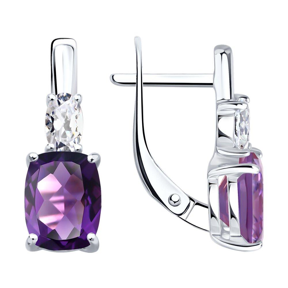 Серьги из серебра с аметистами и фианитами - видео на модели