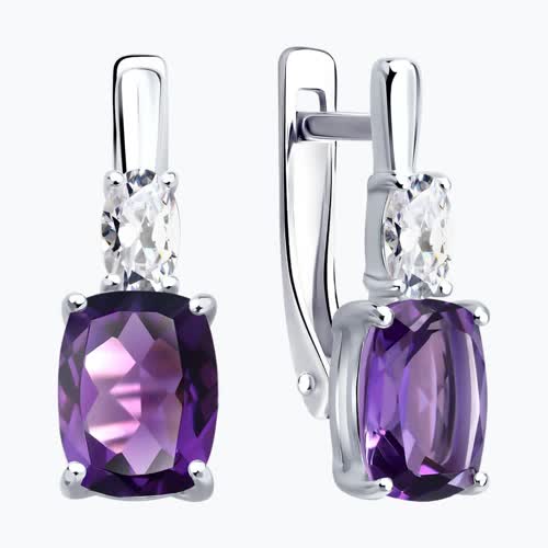 Серьги из серебра с аметистами и фианитами из серебро — вид 2