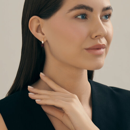 Серьги из золочёного серебра с гранатами и фианитами из золочение розовое — вид 2