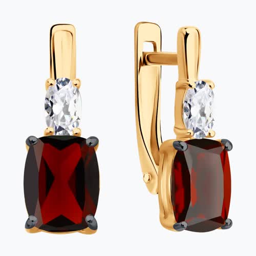 Серьги из золочёного серебра с гранатами и фианитами из золочение розовое — вид 5