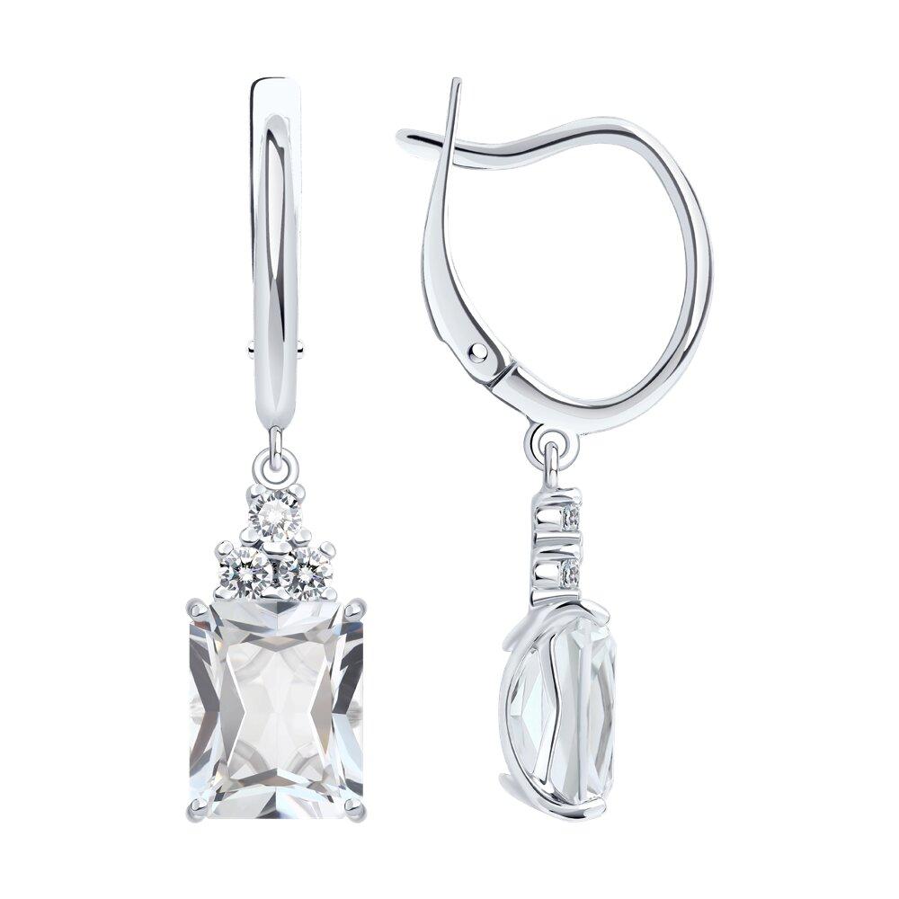 Серьги из серебра с горным хрусталем и фианитами - видео на модели