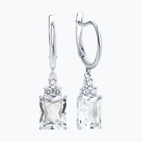 Серьги из серебра с горным хрусталем и фианитами из серебро — вид 2