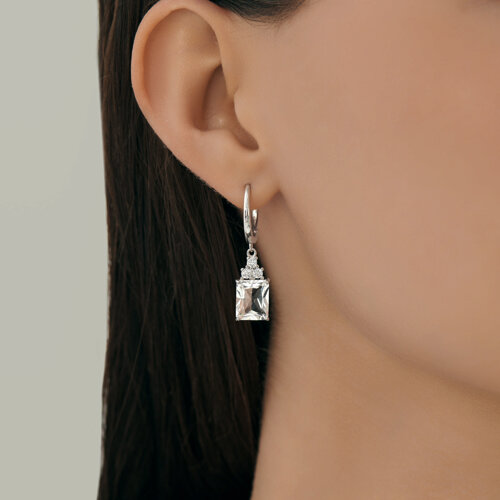 Серьги из серебра с горным хрусталем и фианитами из серебро — вид 3