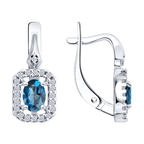 Серьги из серебра с лондон топазами и фианитами из серебро