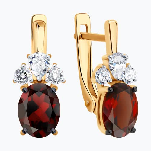 Серьги из золочёного серебра с гранатами и фианитами из серебро — вид 2