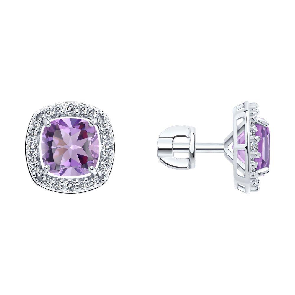 Серьги из серебра с аметистами и фианитами - видео на модели