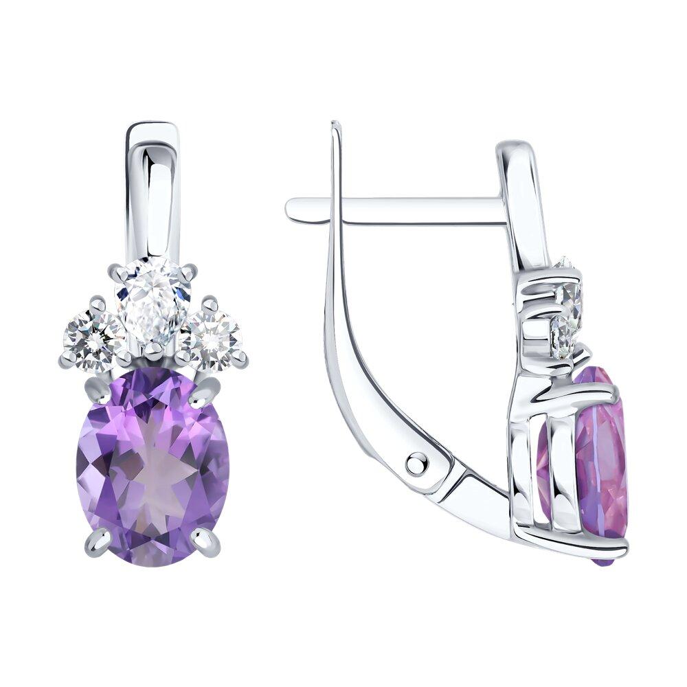 Серьги из серебра с аметистами и фианитами