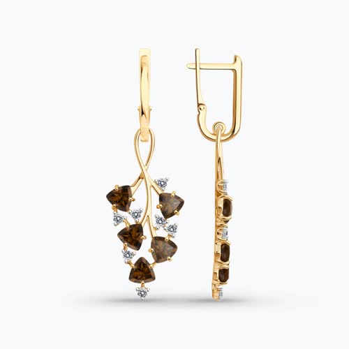 Серьги из золочёного серебра с раухтопазами и фианитами из серебро