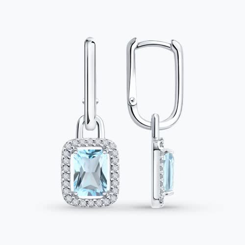 Серьги из серебра с топазами и фианитами