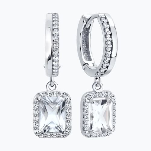 Серьги из серебра с горным хрусталем и фианитами из серебро — вид 2