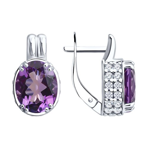 Серьги из серебра с аметистами и фианитами - видео на модели