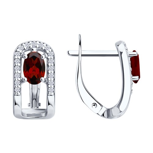 Серьги из серебра с гранатами и фианитами - видео на модели