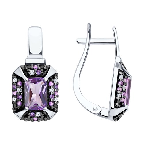 Серьги из серебра с аметистами и фианитами - видео на модели