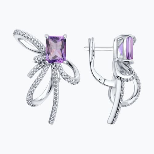 Серьги из серебра с аметистами и фианитами - видео на модели