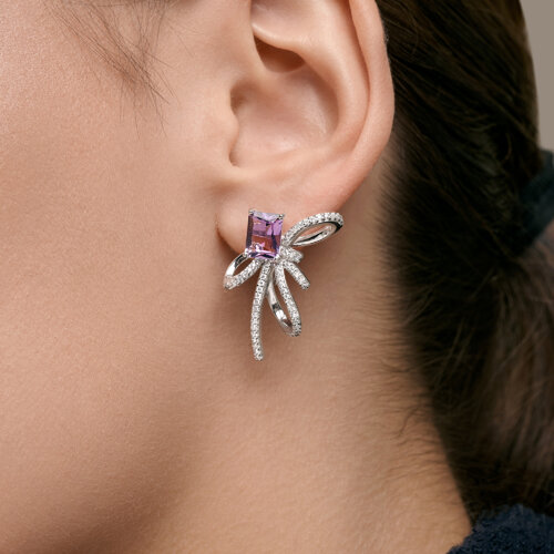 Серьги из серебра с топазами и фианитами из родированное серебро — вид 2