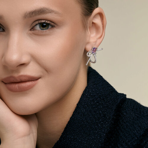 Серьги из серебра с топазами и фианитами из родированное серебро — вид 3