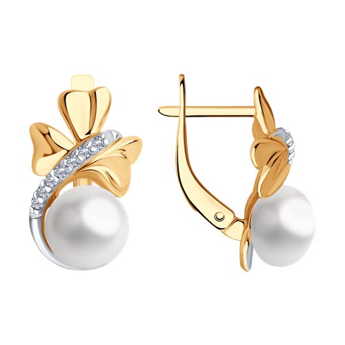 Серьги из золочёного серебра с жемчугом и фианитами из серебро