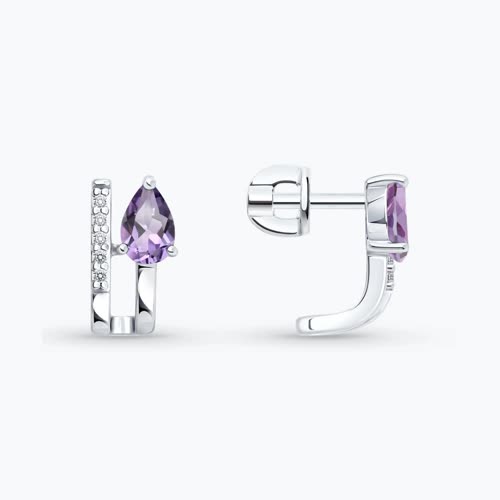 Серьги из серебра с аметистами и фианитами - видео на модели