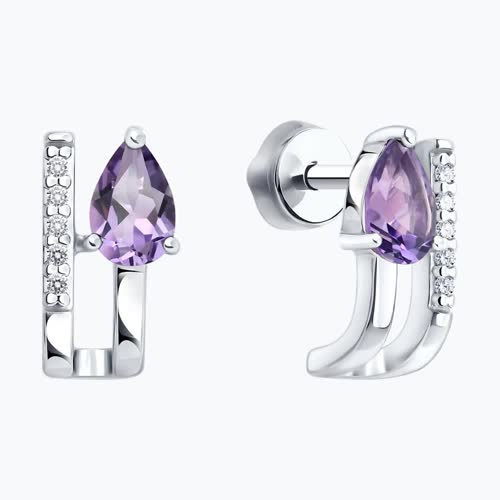 Серьги из серебра с аметистами и фианитами из серебро — вид 2