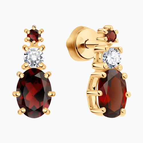 Серьги из золочёного серебра с гранатами и фианитами из серебро — вид 2