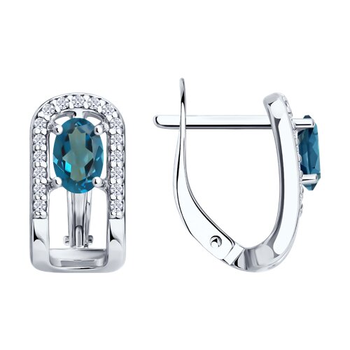 Серьги из серебра с лондон топазами и фианитами