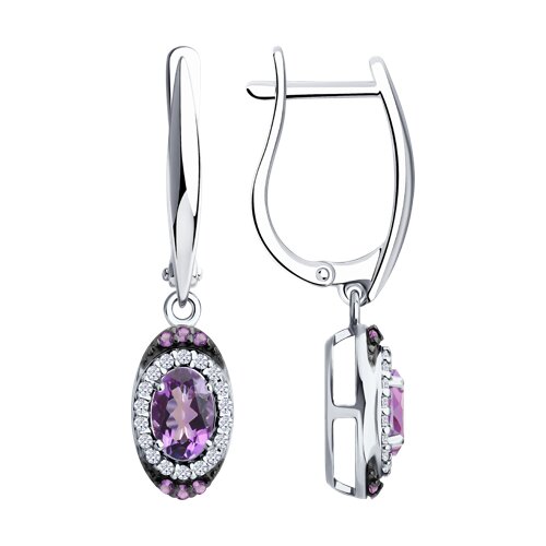 Серьги из серебра с аметистами и фианитами - видео на модели