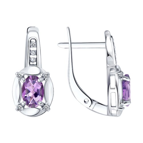 Серьги из серебра с аметистами и фианитами - видео на модели