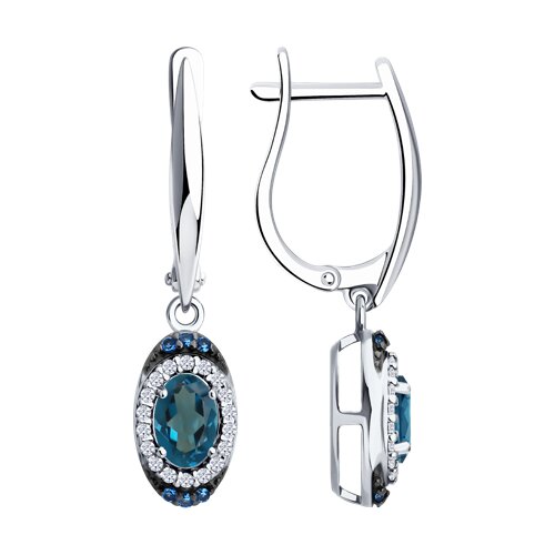 Серьги из серебра с лондон топазами и фианитами