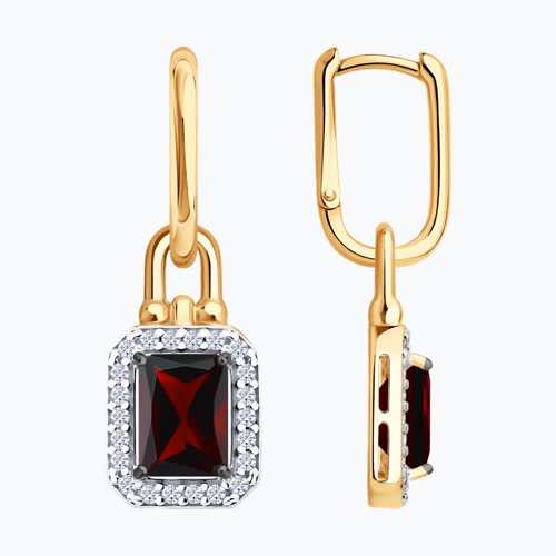 Серьги из золочёного серебра с гранатами и фианитами - видео на модели