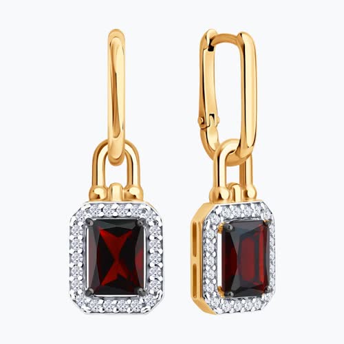 Серьги из золочёного серебра с гранатами и фианитами из серебро — вид 2