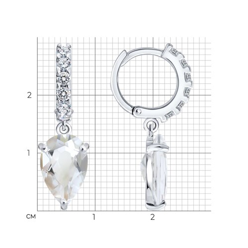 Серьги из серебра с горным хрусталем и фианитами из родированное серебро — вид 2