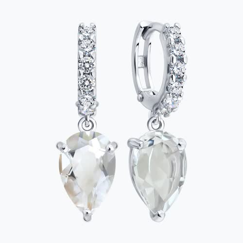 Серьги из серебра с горным хрусталем и фианитами из родированное серебро — вид 3