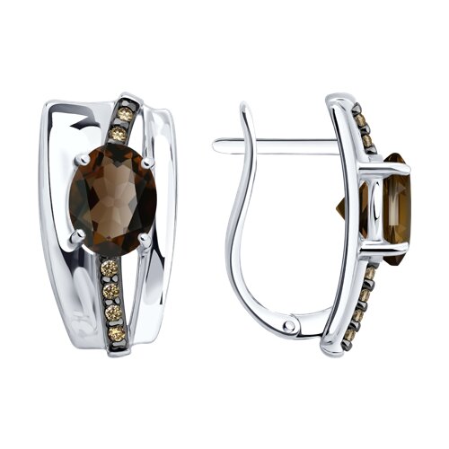 Серьги из серебра с раухтопазами и фианитами